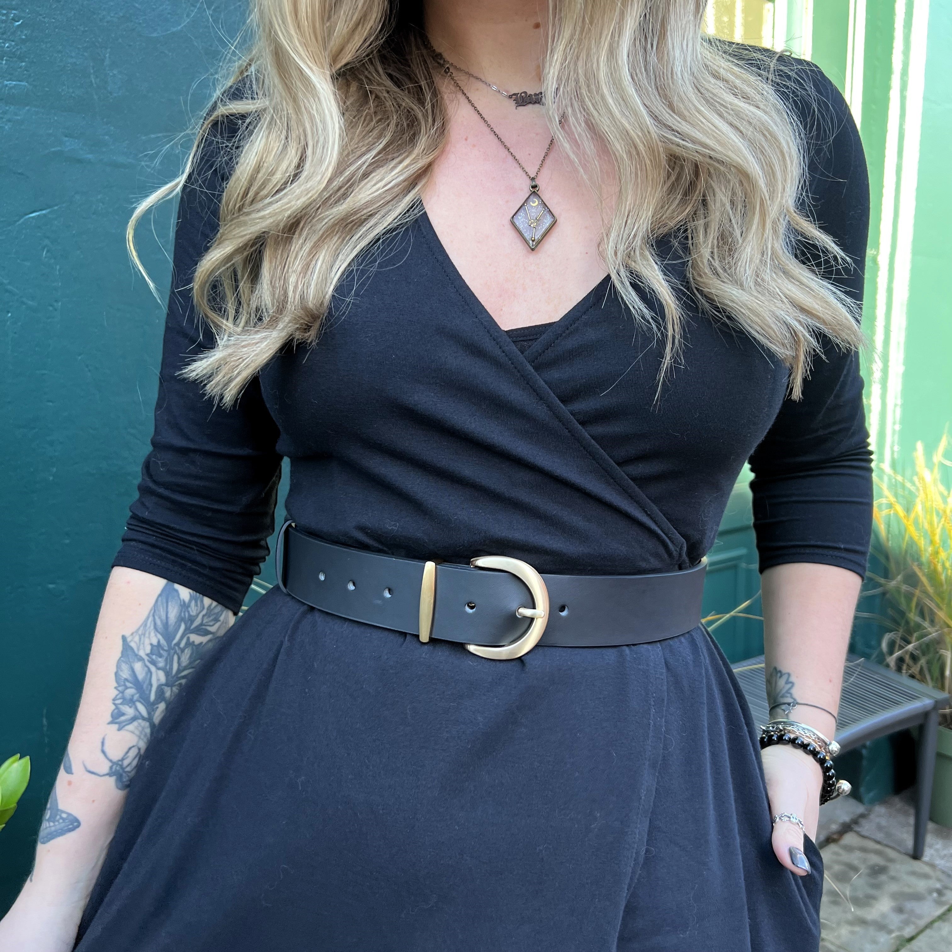 Vegan Leather Waist Belt - Gold - Image 3