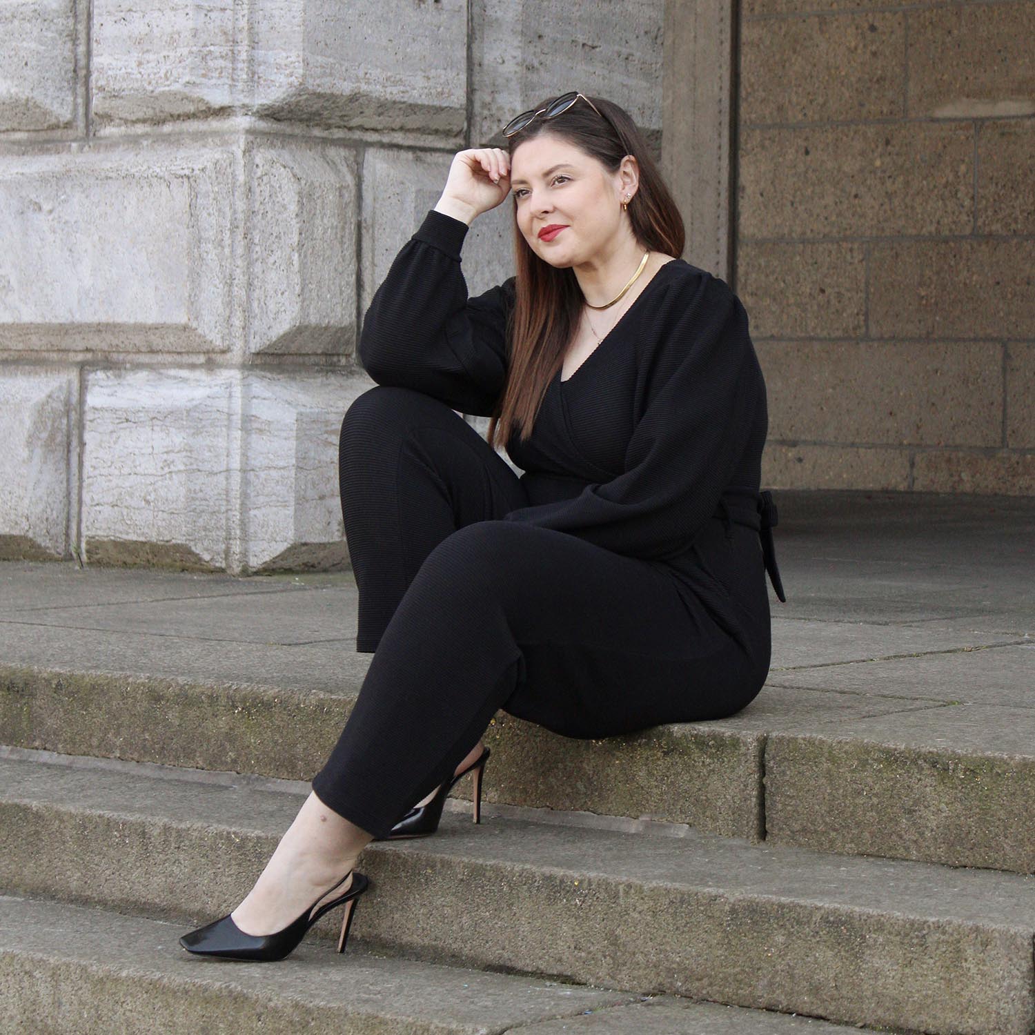 Ottoman Long Sleeve Wrap Jumpsuit - Black - Image 13