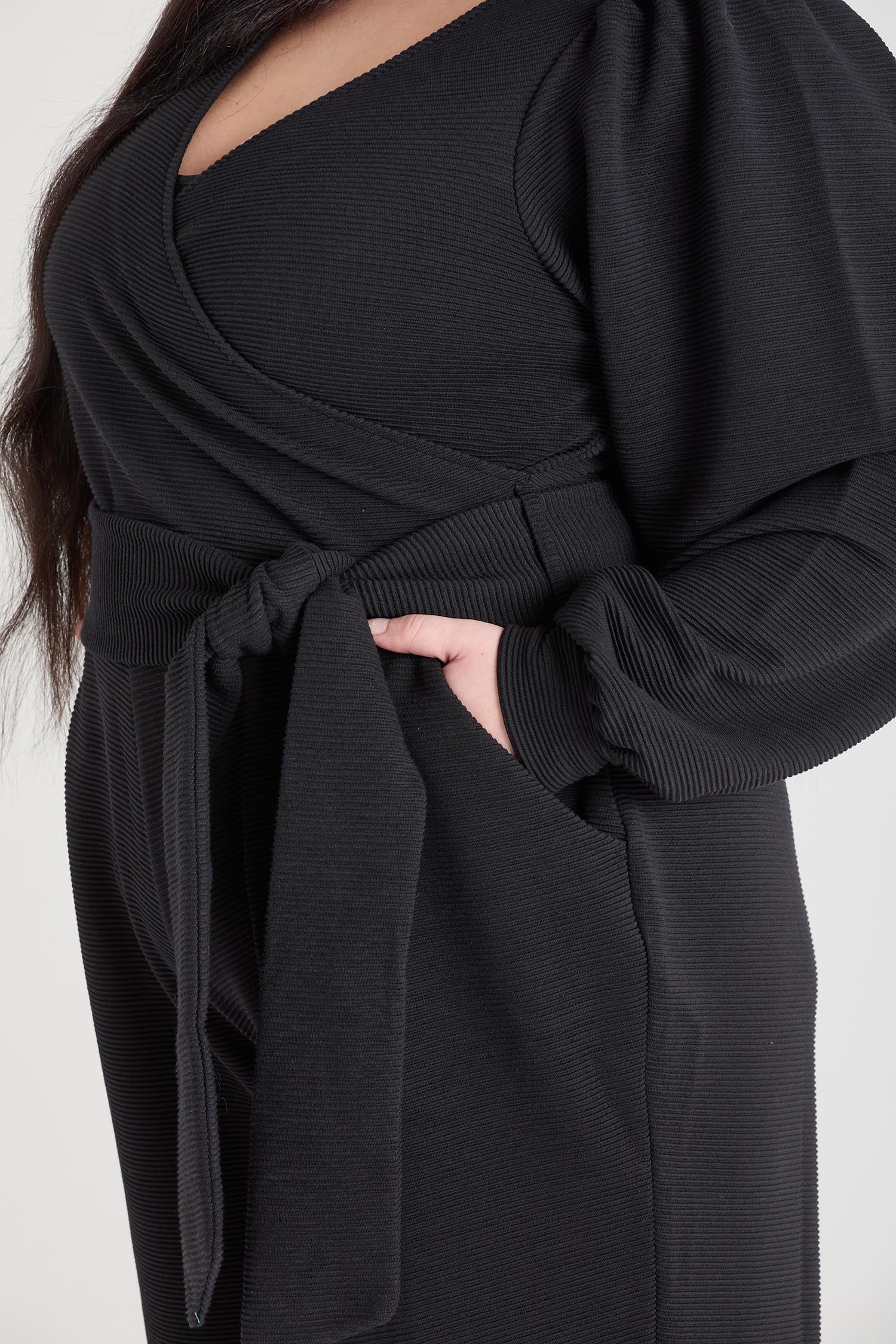 Ottoman Long Sleeve Wrap Jumpsuit - Black - Image 4